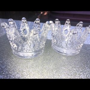 Set of Regal hobnail crown glass candle holders